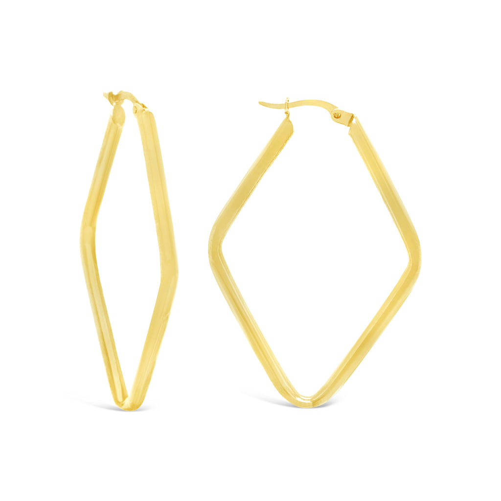 14k Yellow Gold 33mm Geometric Rhombus Hoop Earrings