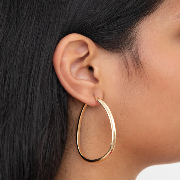 14K Yellow Gold Asymmetrical Hoop Earrings