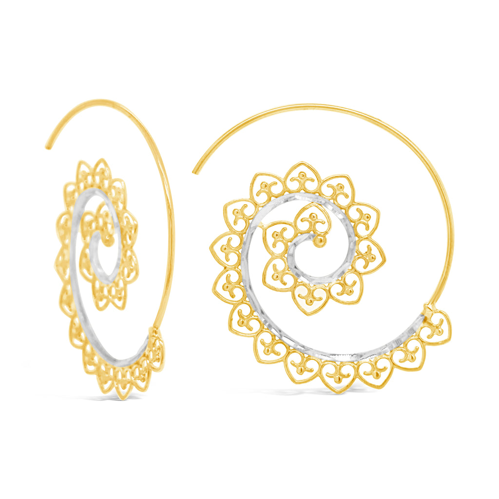 14k Yellow and White Gold Spiral Hoop Earrings