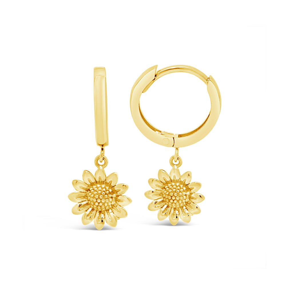 14k Yellow Gold "Girasole" Sunflower Dangle Huggie Earrings