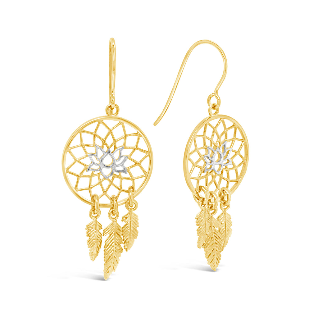 14k Yellow and White Gold Dream Catcher Dangly Earrings