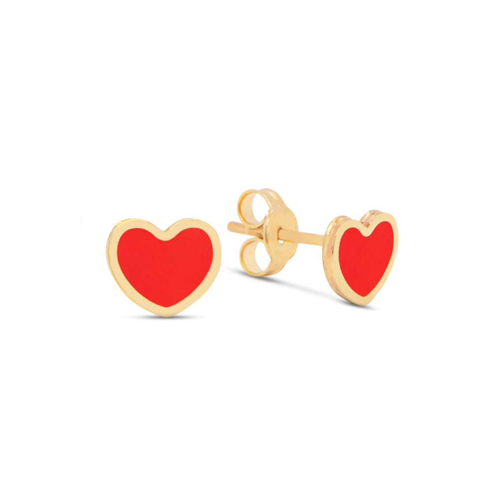 14k Yellow Gold Coral Small Heart Stud Earrings