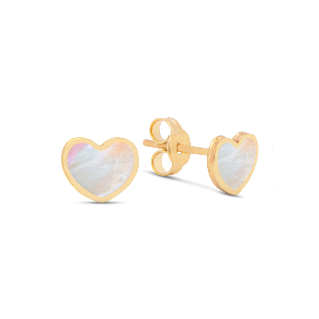 14k Yellow Gold Small Mother of Pearl Heart Studs