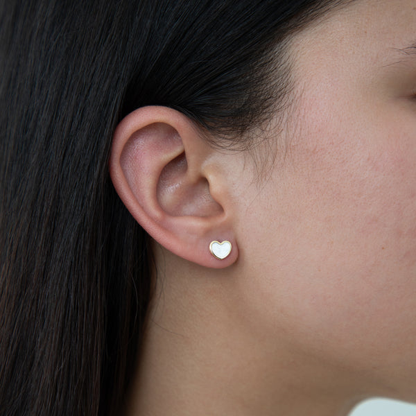 14k Yellow Gold Small Mother of Pearl Heart Studs