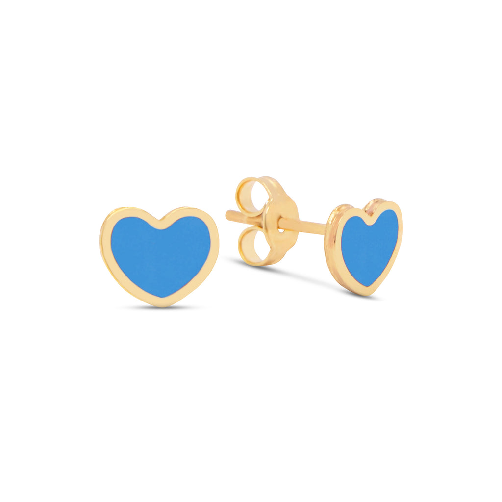 14k Yellow Gold Small Turquoise Heart Stud Earrings