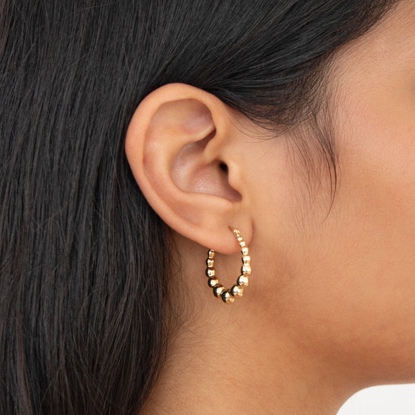 14k Yellow Gold Graduated Bead Ball Hoop Earrings