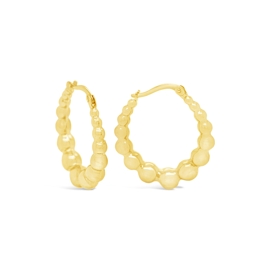 14k Yellow Gold Graduated Bead Ball Hoop Earrings