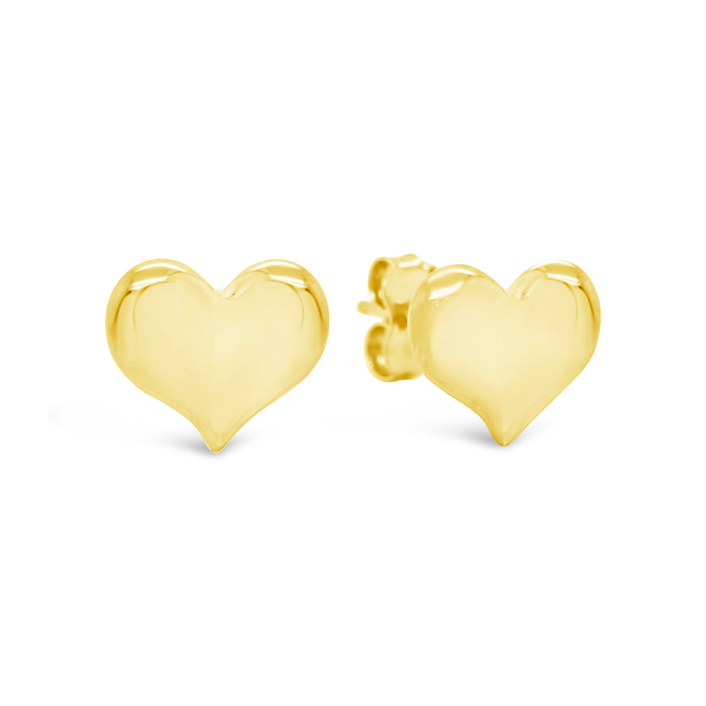 14K Yellow Gold Big Heart Stud Earrings