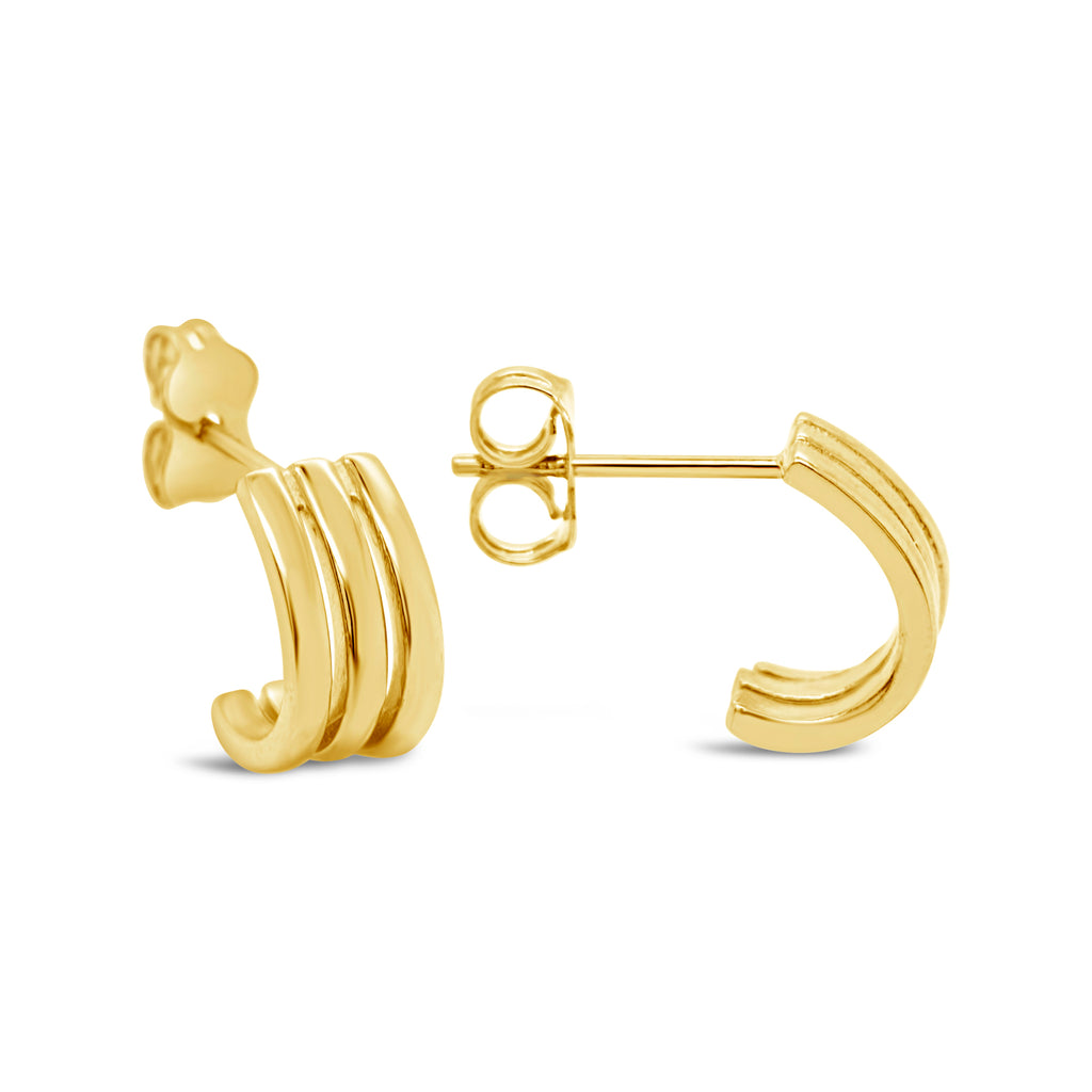 14k Yellow Gold Polished Triple Hoop Stud Earrings