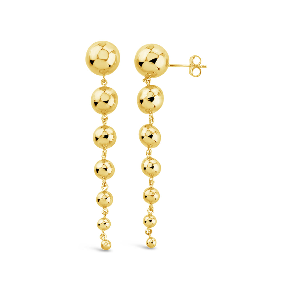 14k Yellow Gold Long Graduated Beaded Drop Earrings