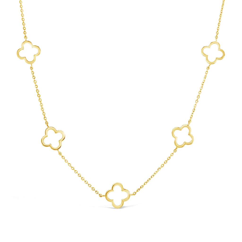 14k Yellow Gold Open Clover Station Necklace