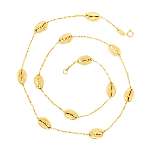 14k Yellow Gold Cowrie Shell Station Necklace