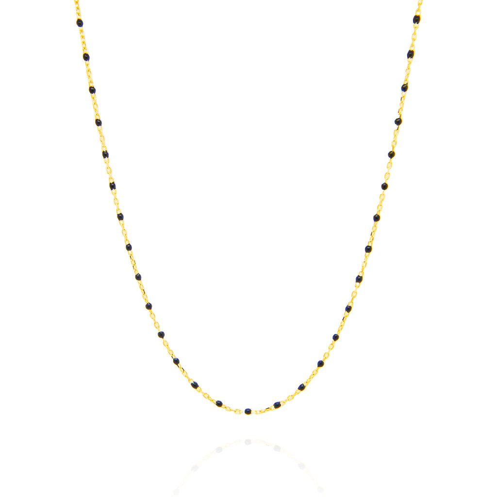 14K Yellow Gold Black Enamel Bead Necklace