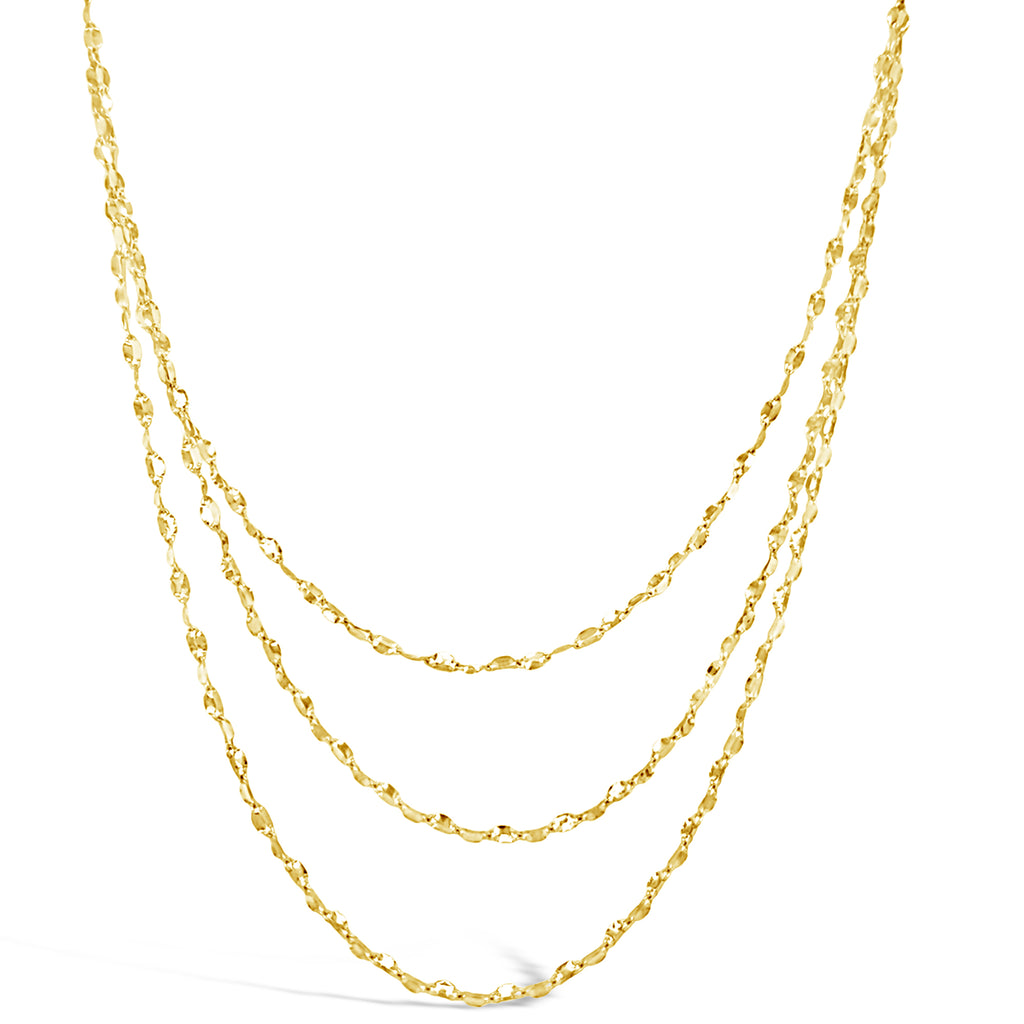 14k Yellow Gold Three Layered Mirror Link Chain Necklace