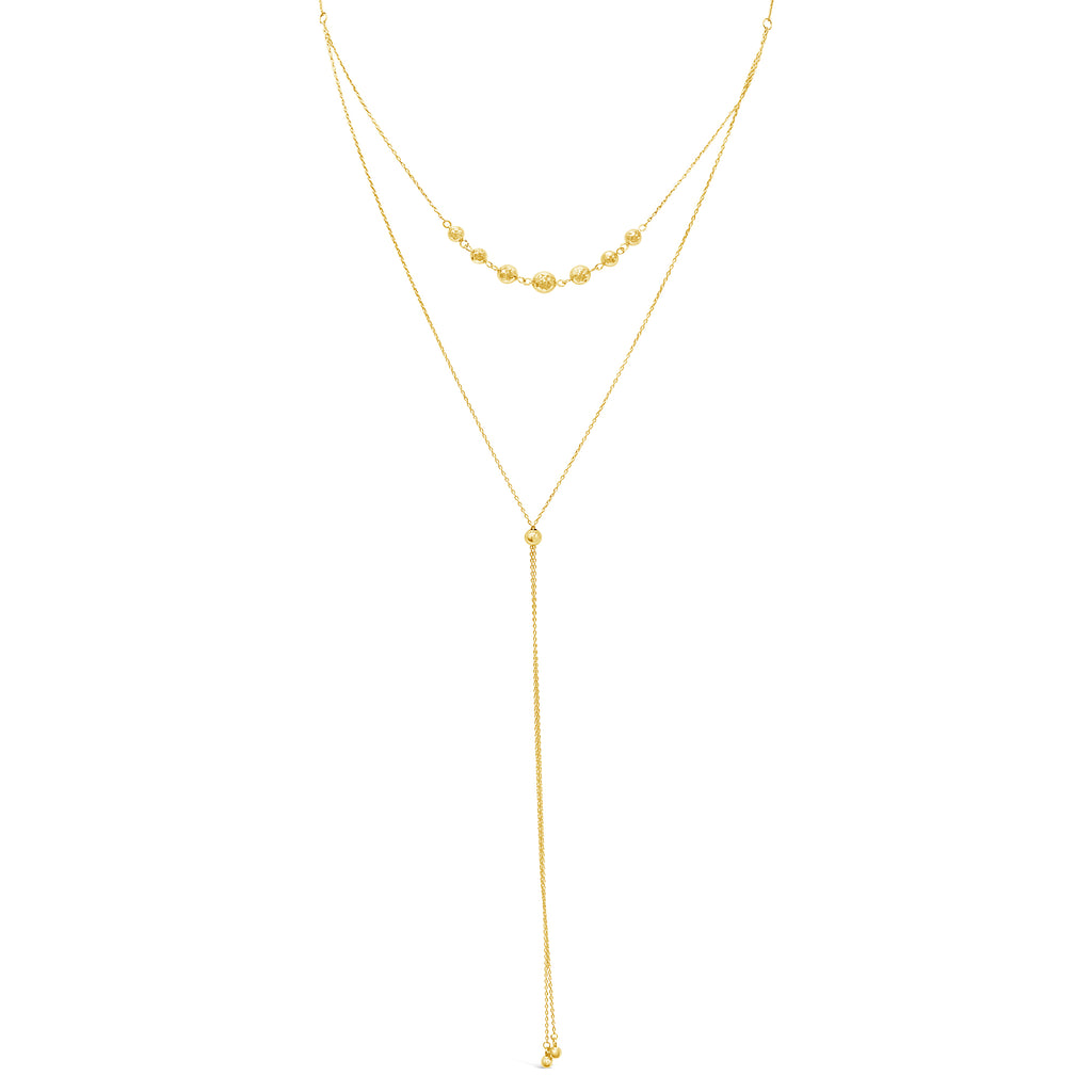 14k Yellow Gold Layered Adjustable Lariat Necklace