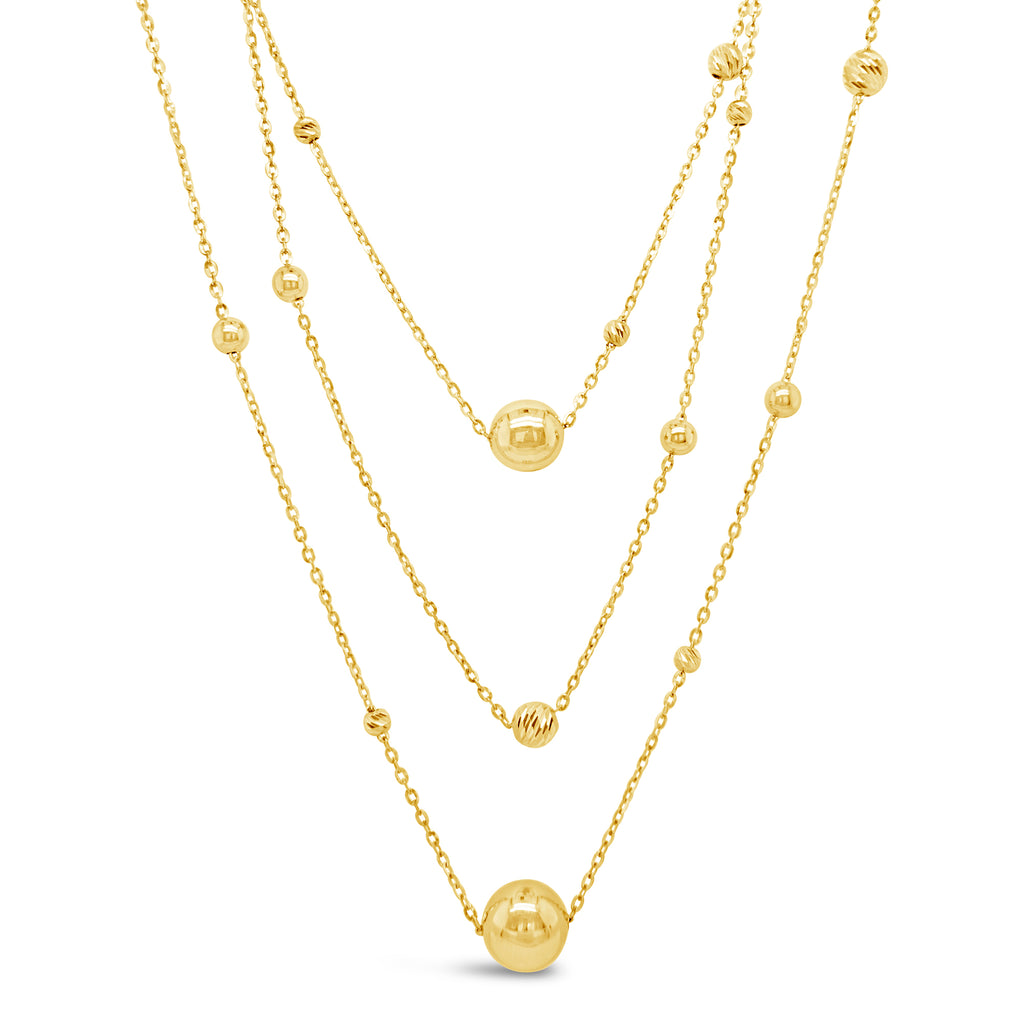 14k Yellow Gold Three Layered Bead Chain Necklace