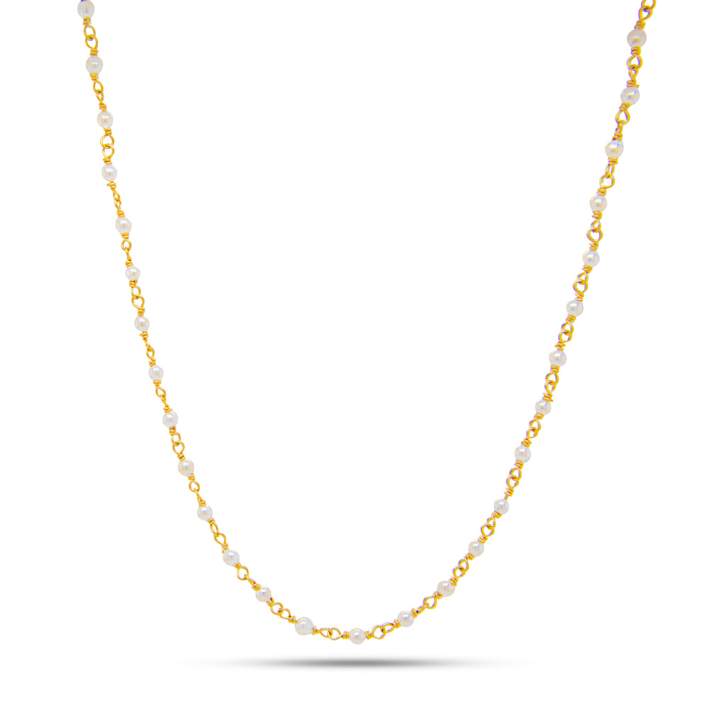 14k Yellow Gold Pearl Bead Necklace