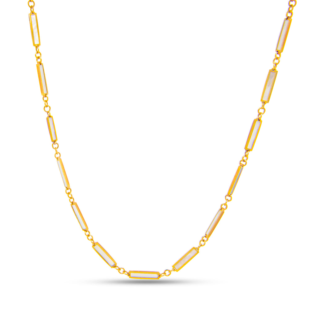 14k Yellow Gold Mother of Pearl Bar Necklace