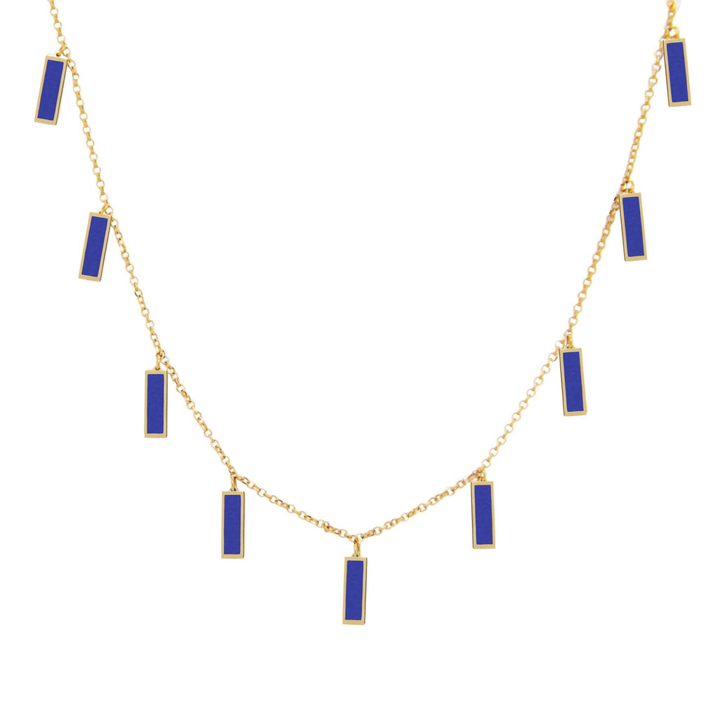 14k Yellow Gold Dangle Lapis Lazuli Bar Necklace