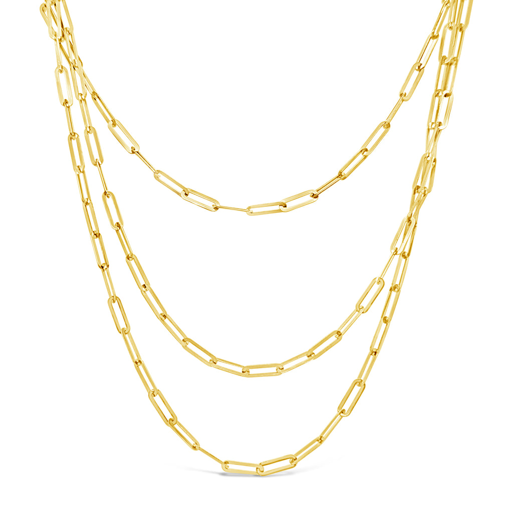 14k Yellow Gold Three Layered Paper Clip Chain Necklace