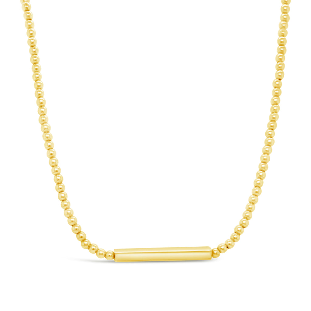 14K Yellow Gold Beaded Bar Necklace