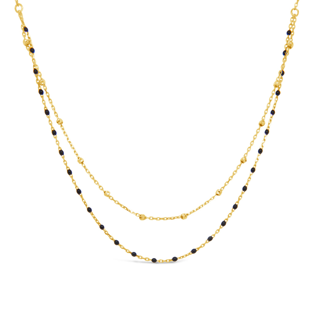 14k Yellow Gold Layered Black Enamel Beads and Chain Necklace