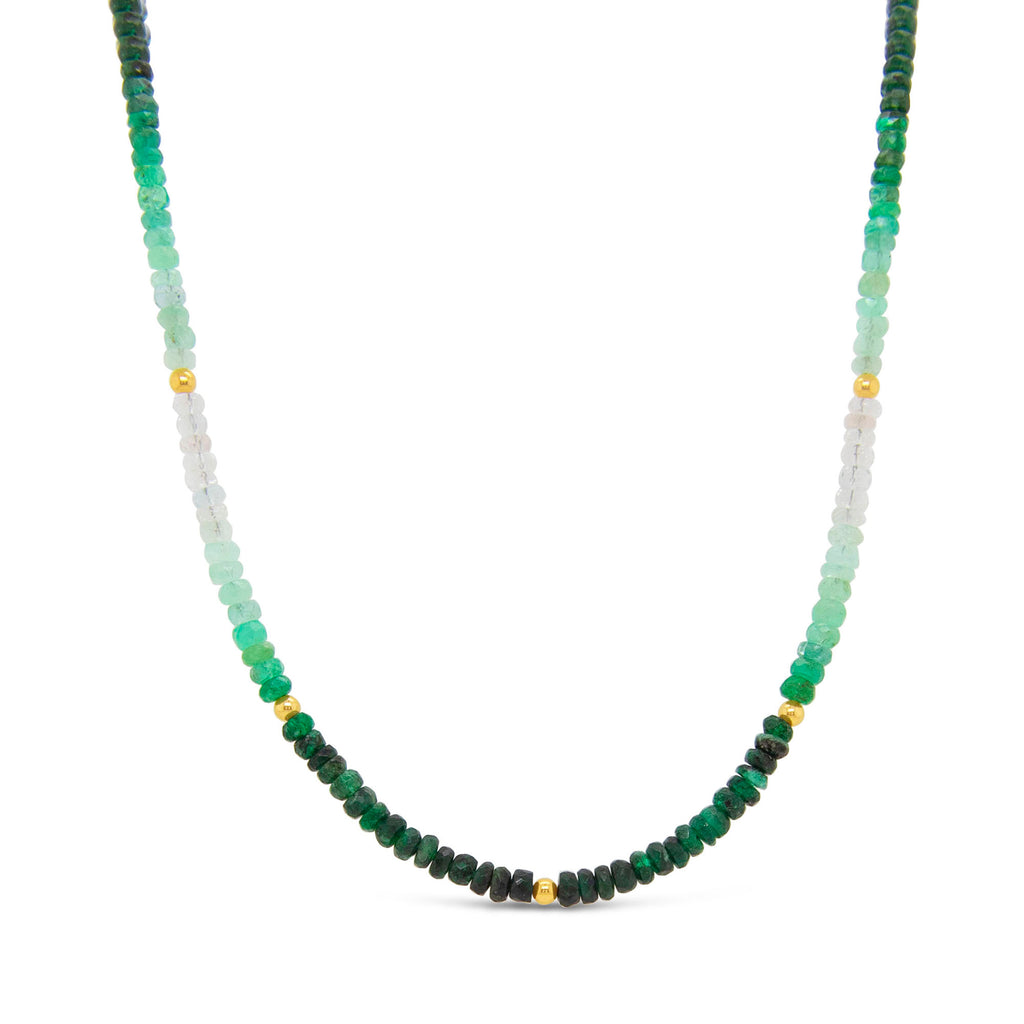 14k Yellow Gold Radiant Emerald Beaded Necklace