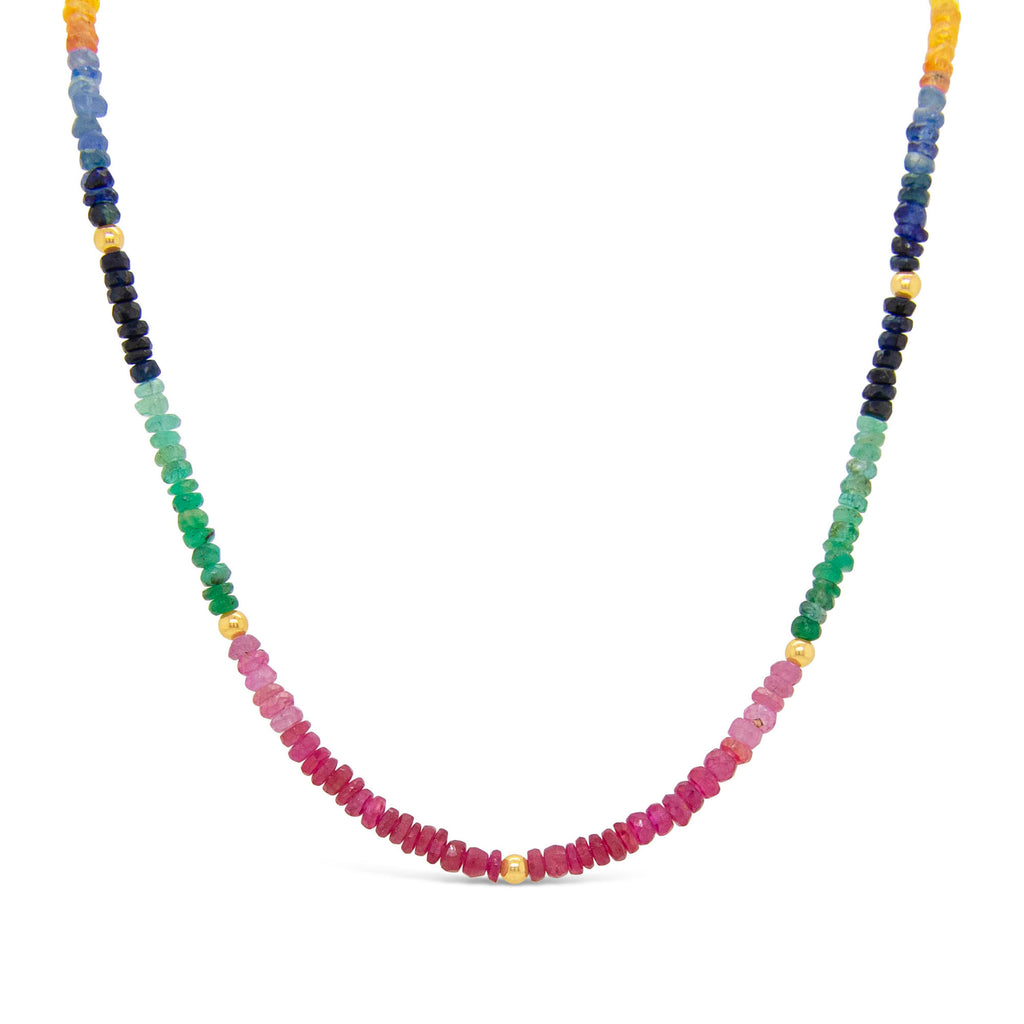 14k Yellow Gold Colorful Multi Gemstone Bead Necklace