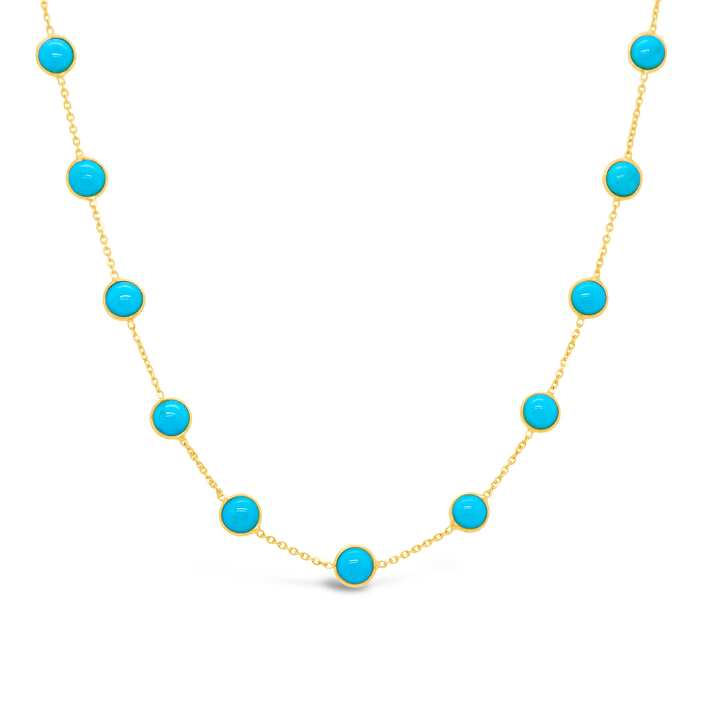 18K Yellow Gold Round Turquoise Station Necklace