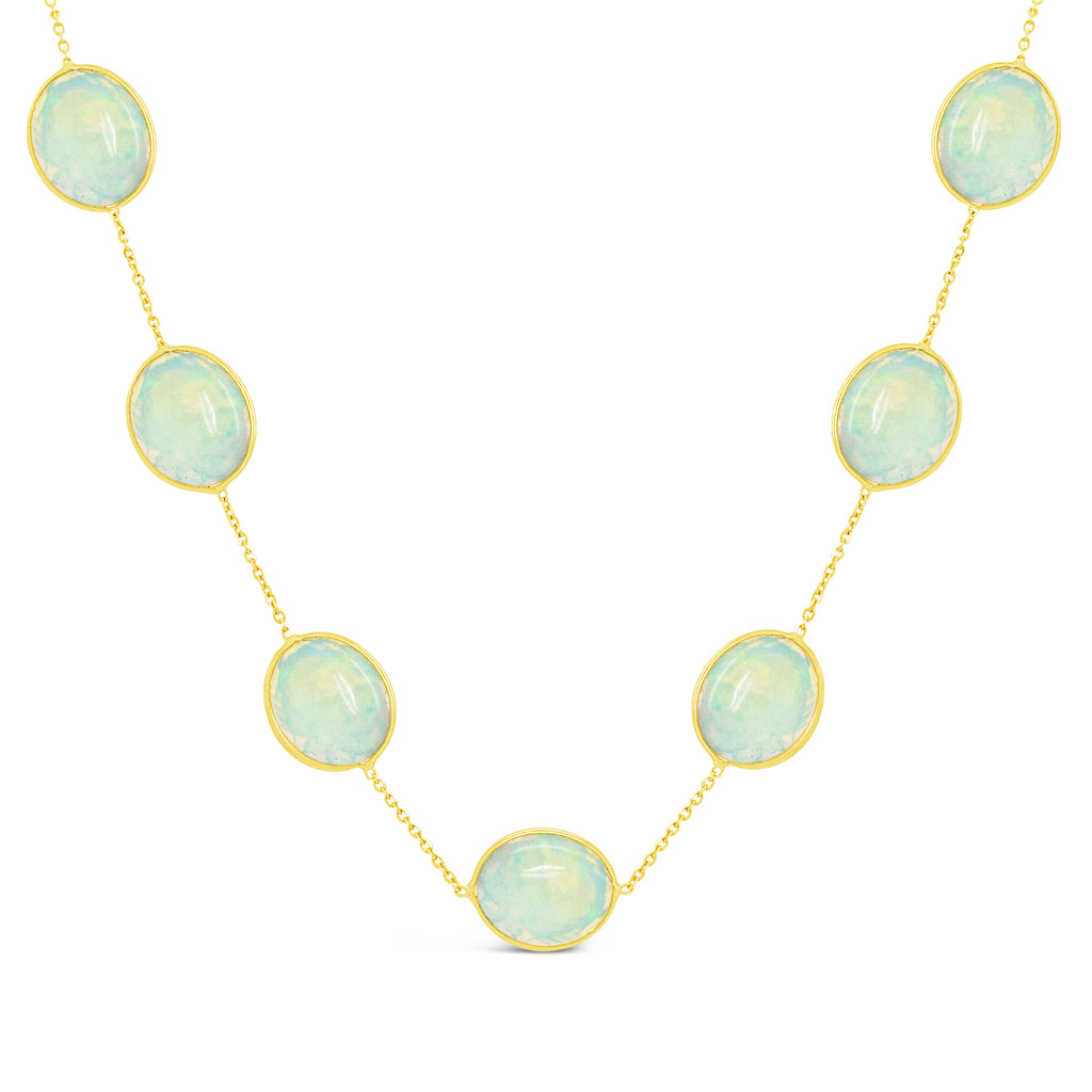 18K Yellow Gold Oval Opal Station Necklace