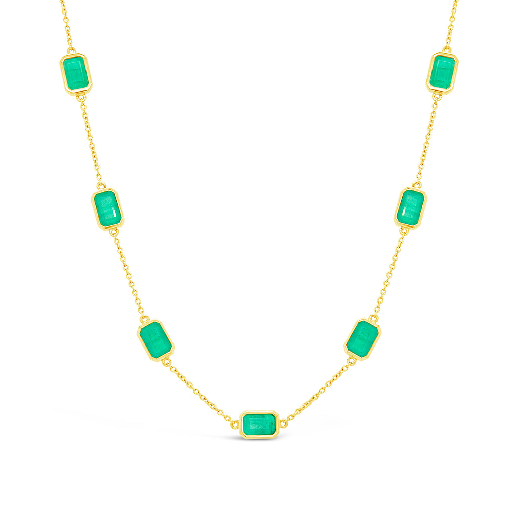 14k Yellow Gold Emerald Cut Emeralds Station Necklace