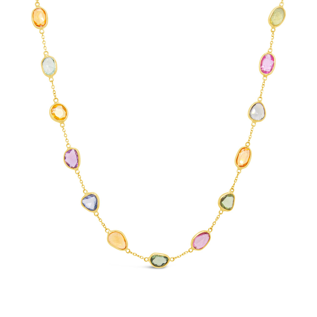 18K Yellow Gold Multi-Colored Sapphires Station Necklace