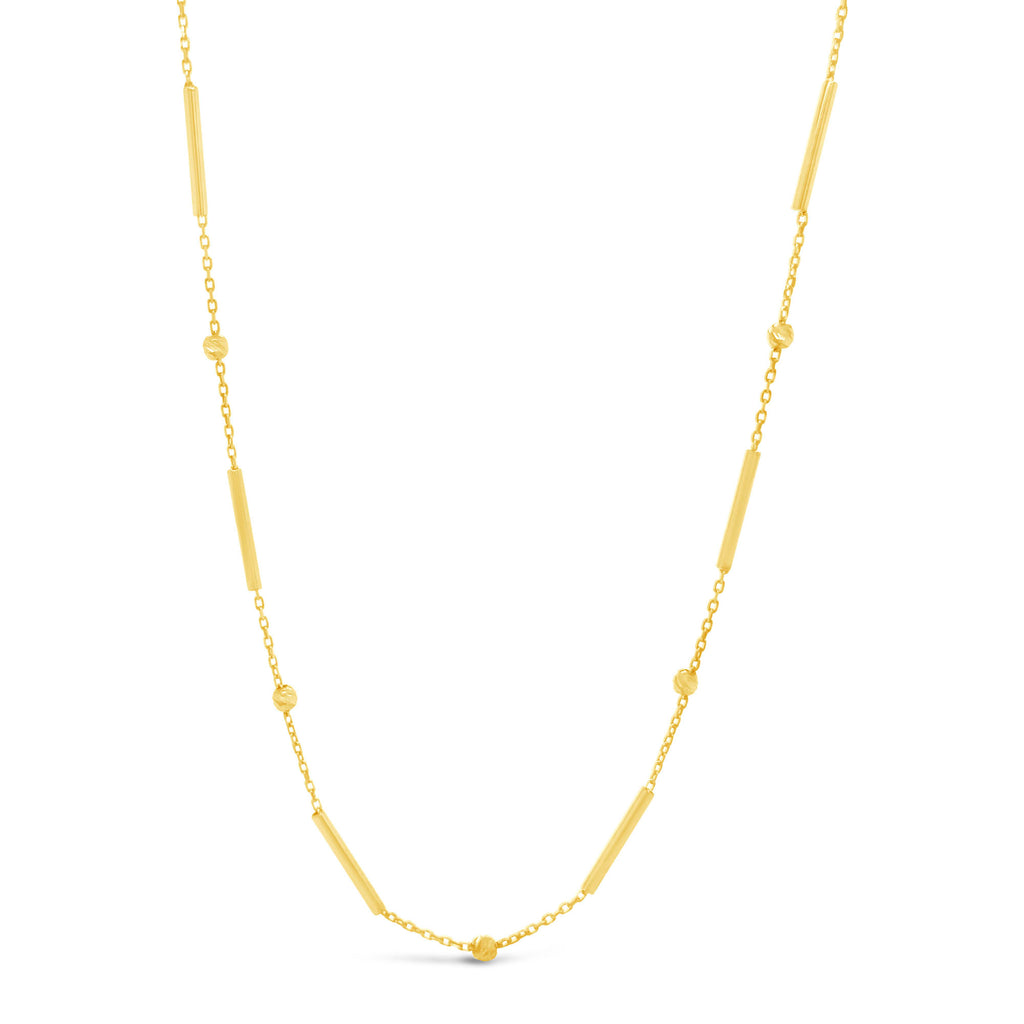 14k Yellow Gold Bead & Bar Station Necklace