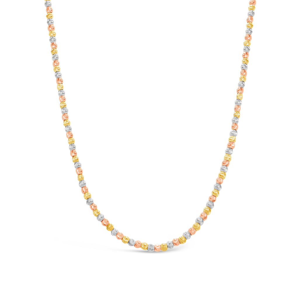 14k Tri Color Gold Diamond Cut Beaded Choker