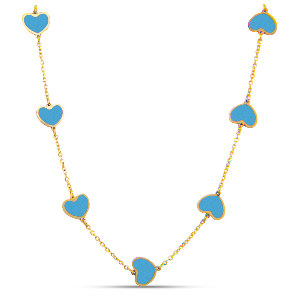 14k Yellow Gold Small Turquoise Heart Station Necklace