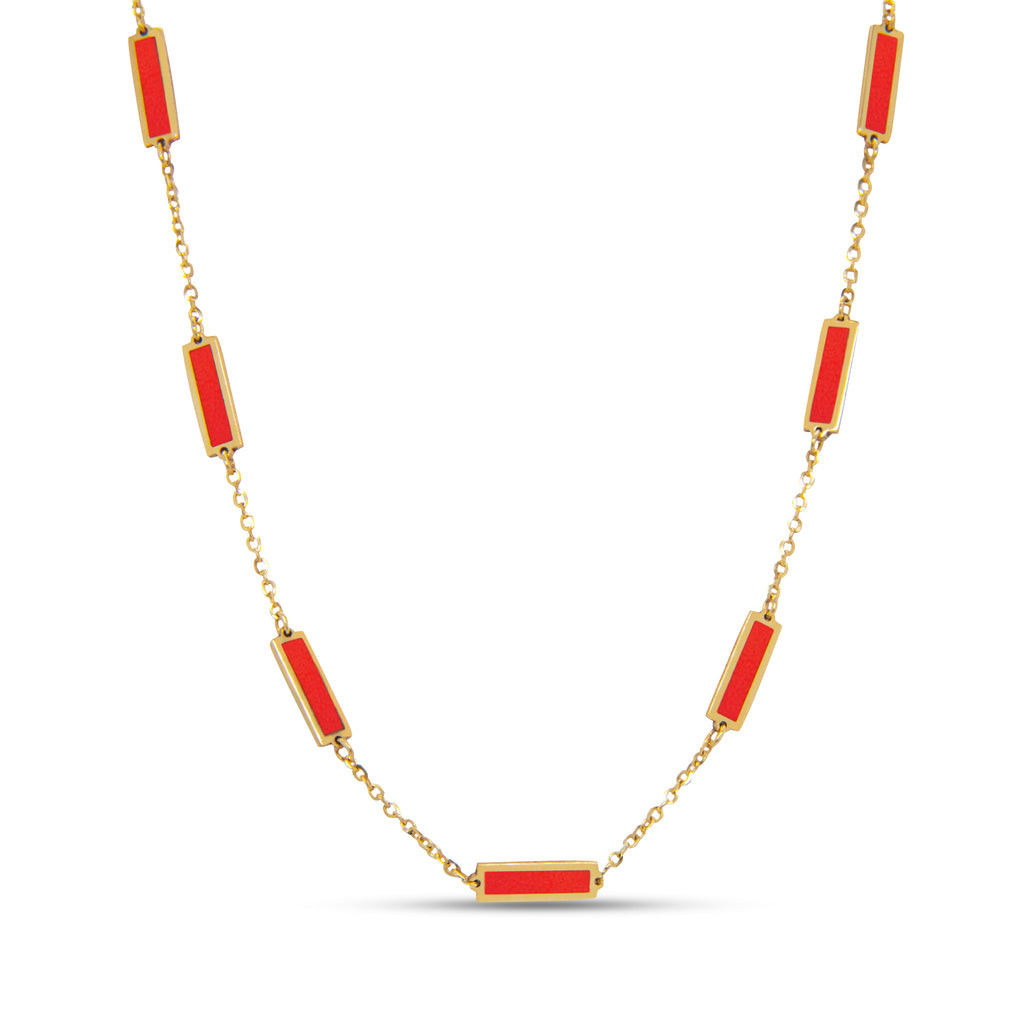 14k Yellow Gold Coral Bar Station Necklace