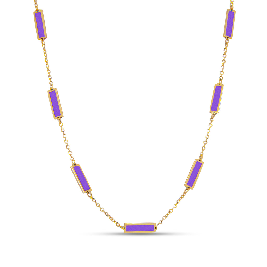 14k Yellow Gold Charoite Bar Station Necklace