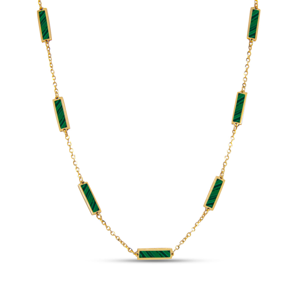 14k Yellow Gold Malachite Bar Station Necklace