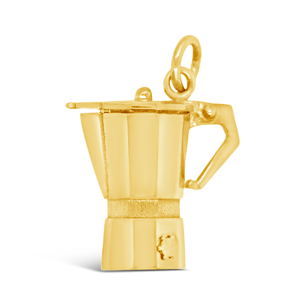 14k Yellow Gold "La Cafetera" Coffee Pot Pendant