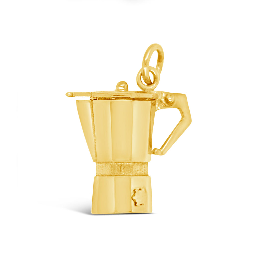 14k Yellow Gold "La Cafetera" Coffee Pot Pendant