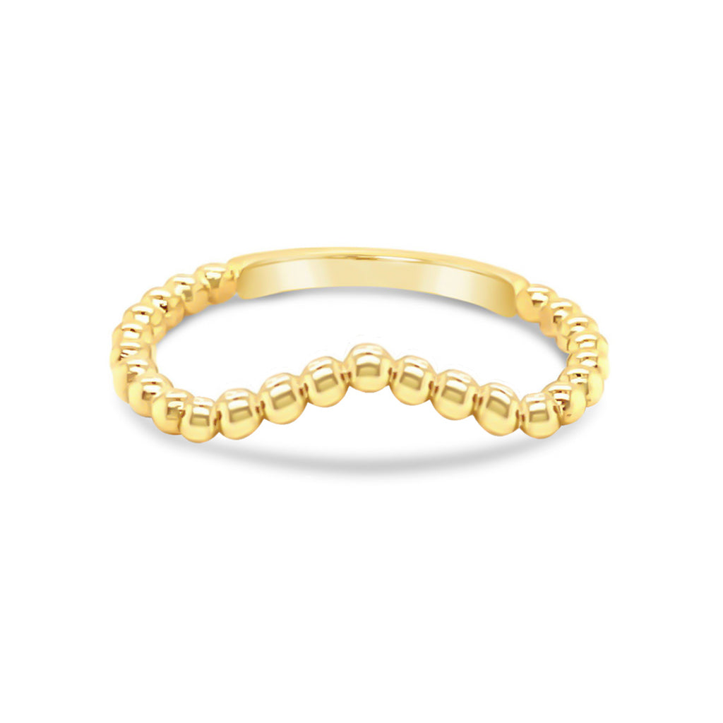 14K Yellow Gold Beaded Wishbone Ring