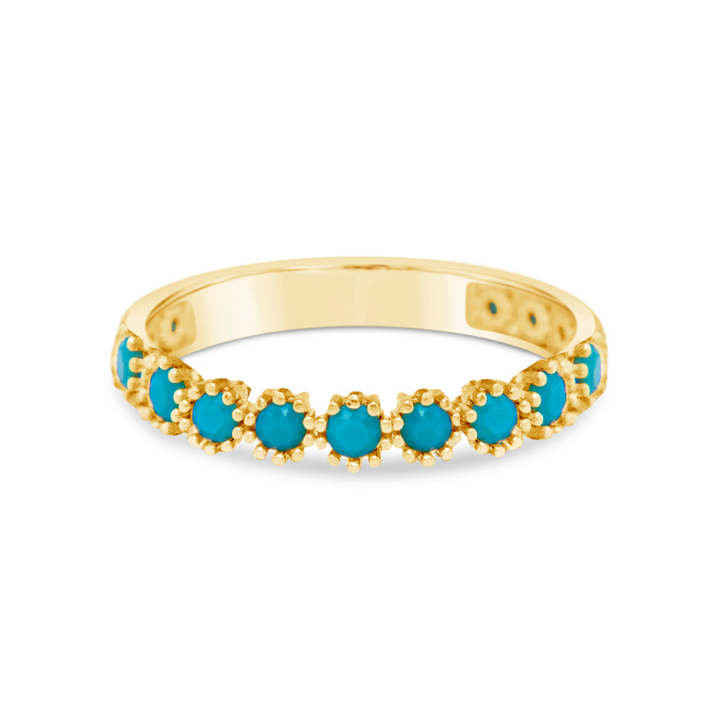 14K Yellow Gold Bezel Turquoise Eternity Band Ring