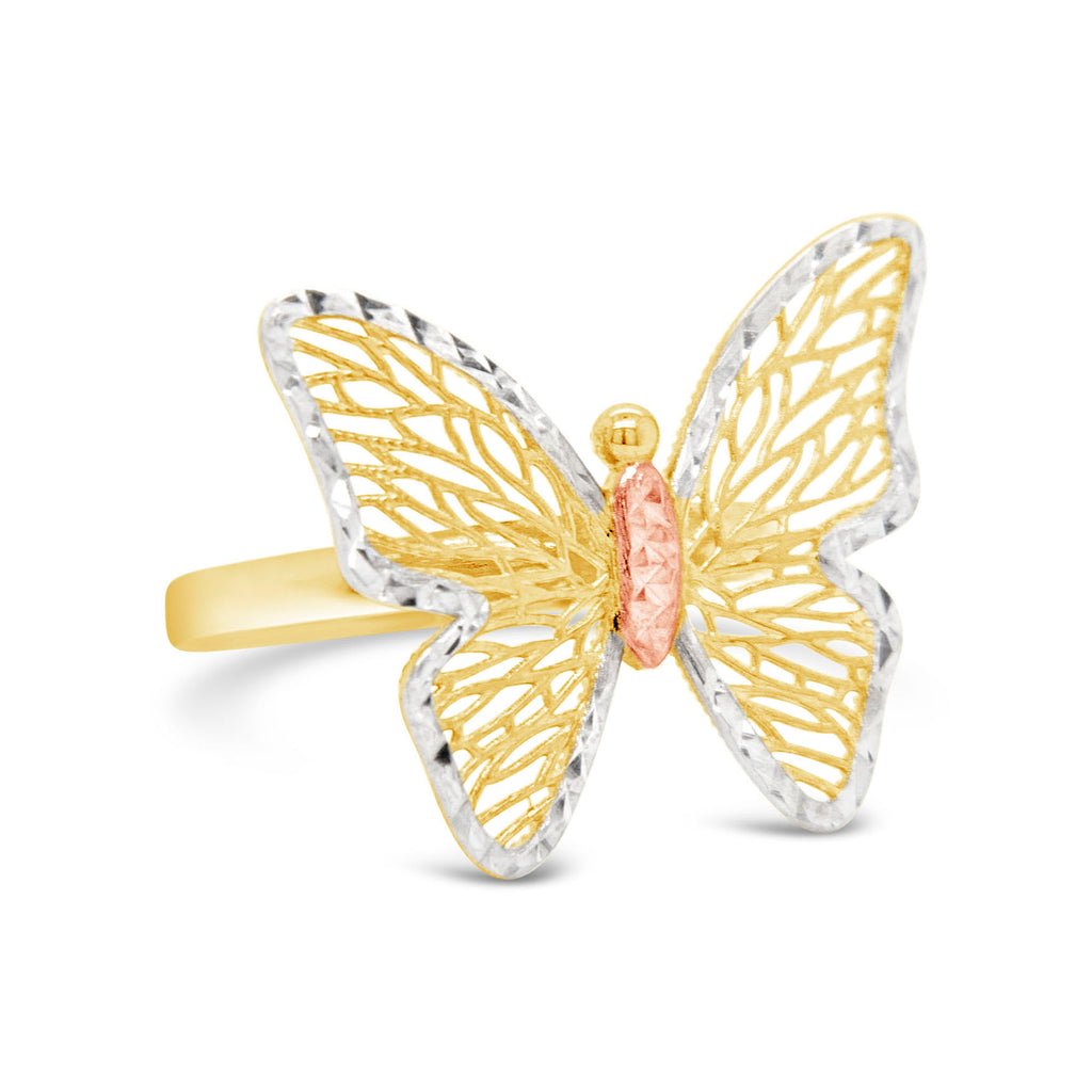 14k Tri Color Gold Color Butterfly Ring