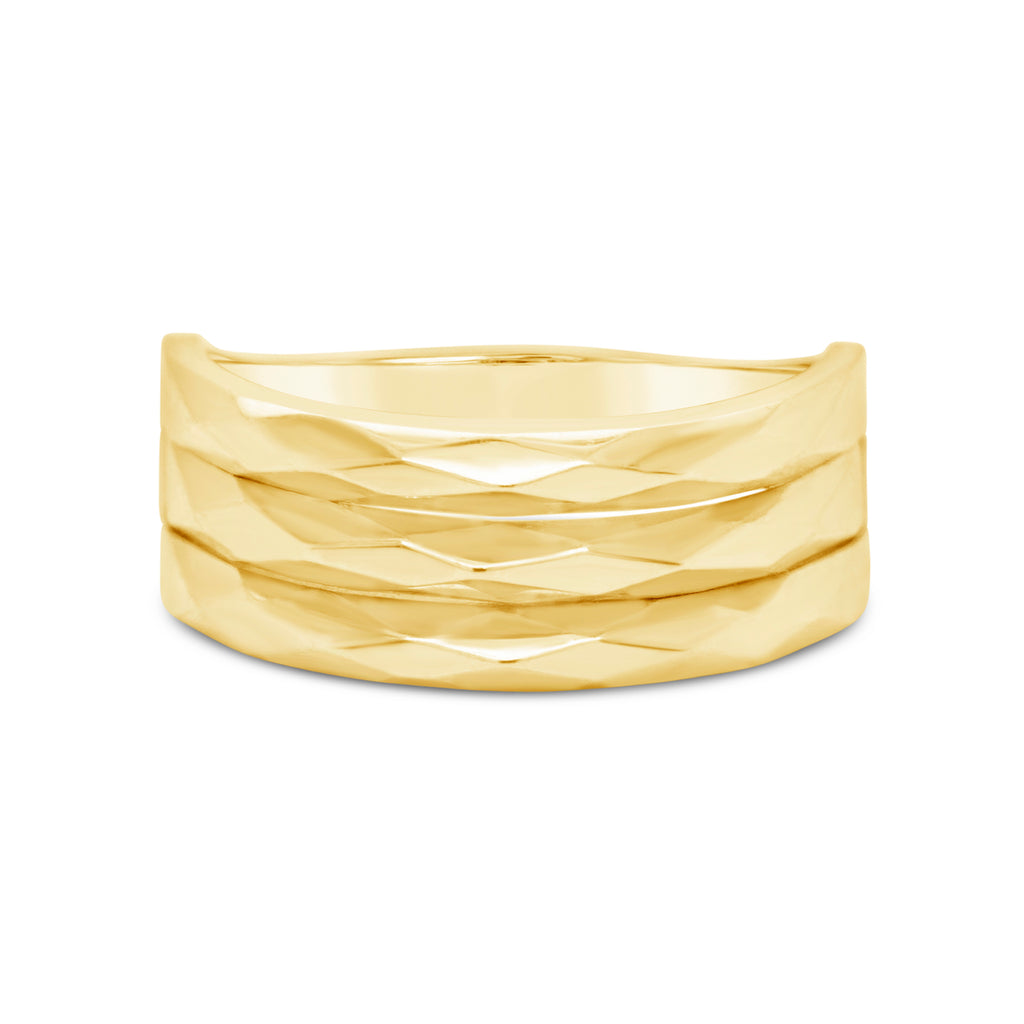 14k Yellow Gold Triple Row Geo Band Ring