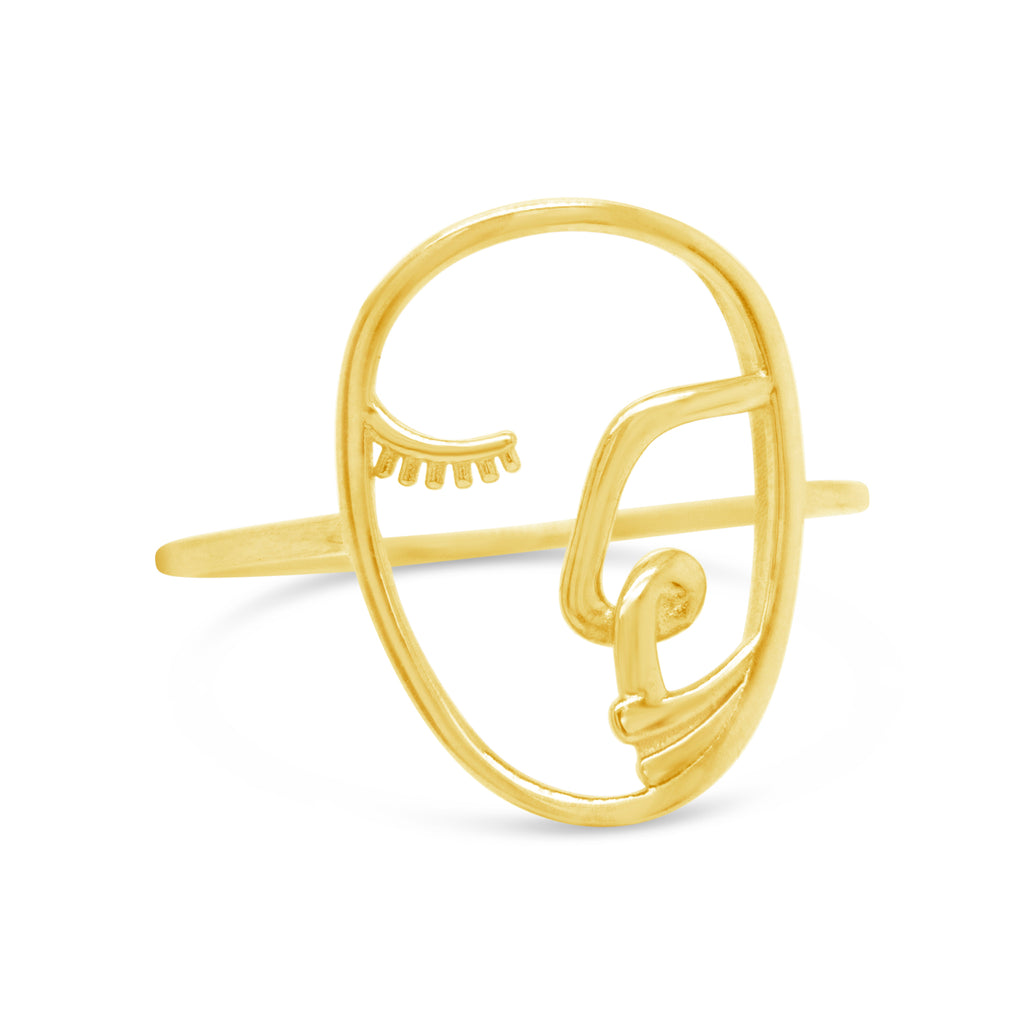 14K Yellow Gold Abstract Face Ring