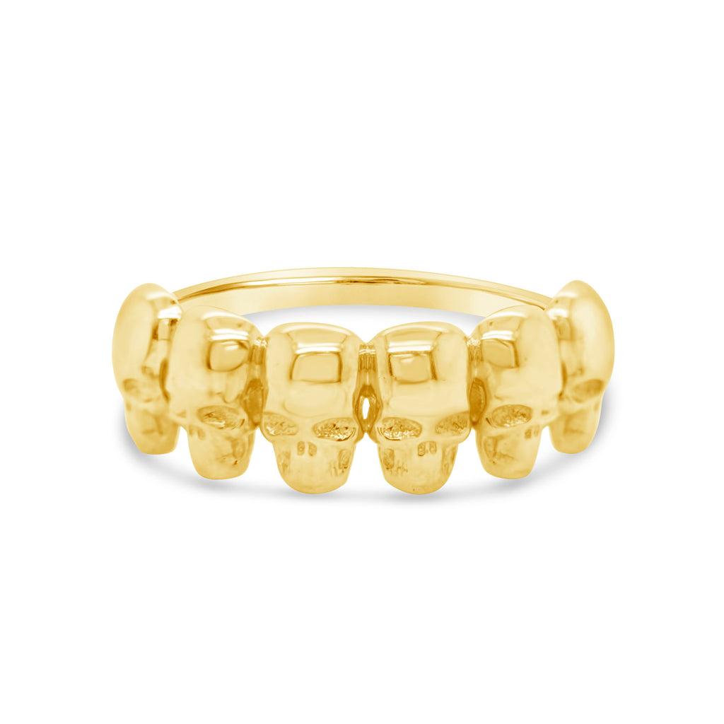 14k Yellow Gold Skulls Band Ring