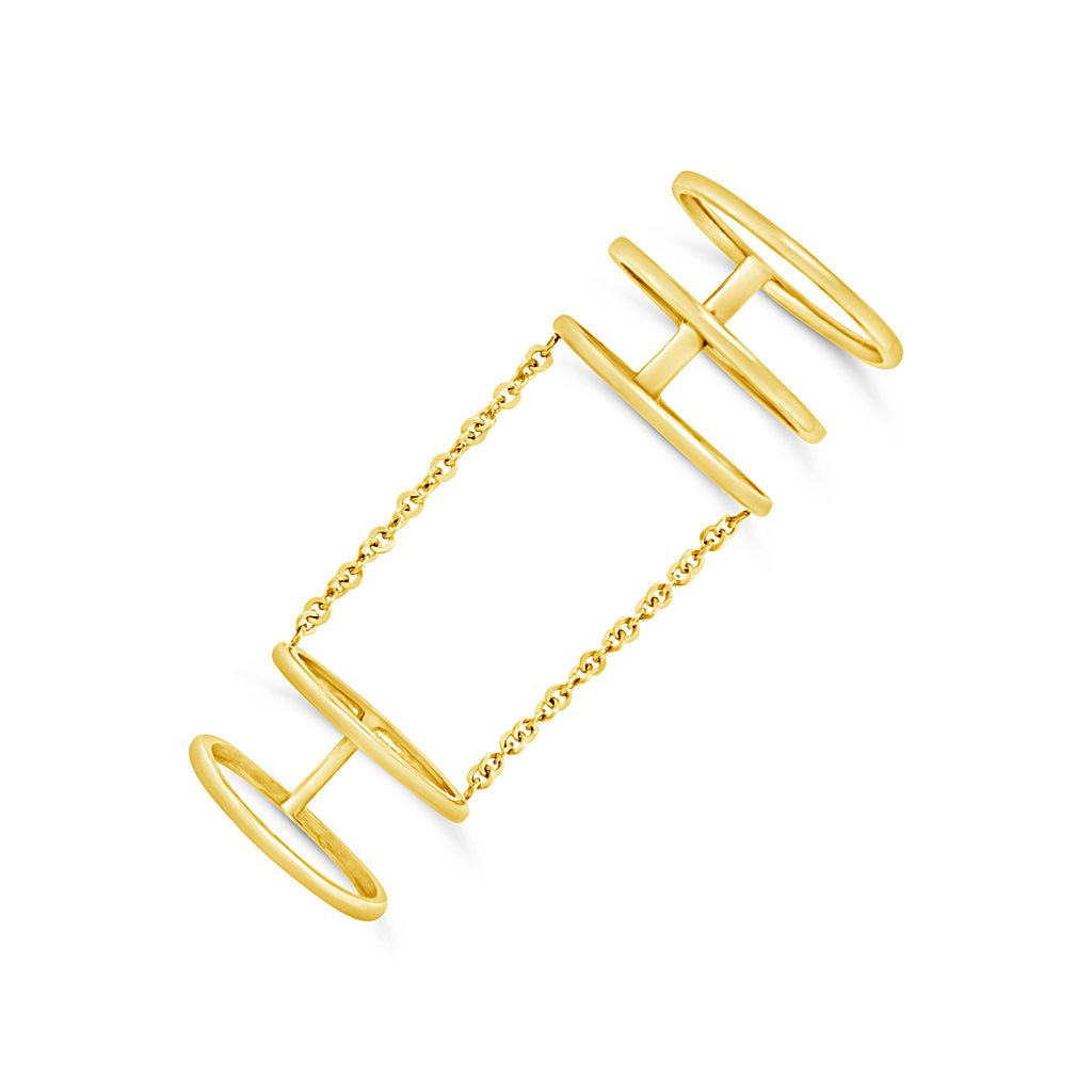 14k Yellow Gold Double Cuff Chain Ring