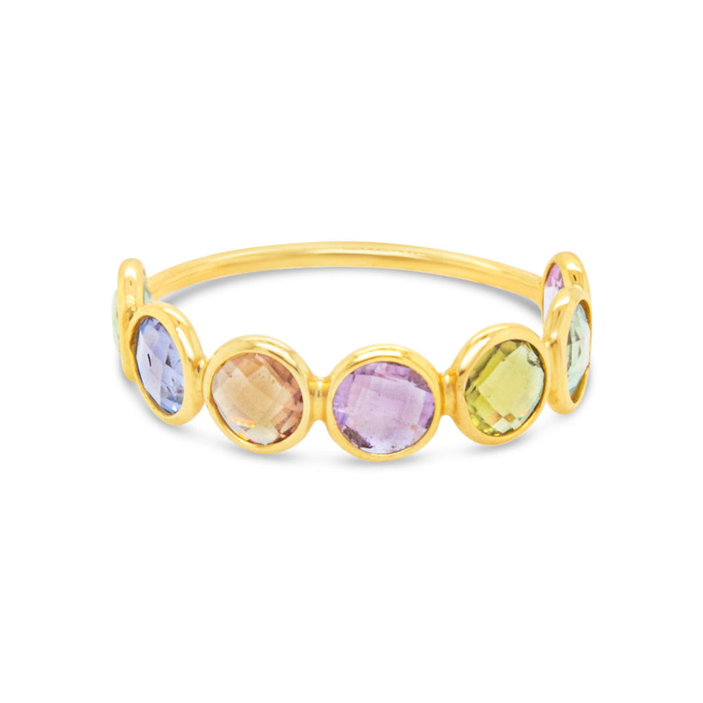 14k Yellow Gold Multi-Colored Sapphire Half Band Ring