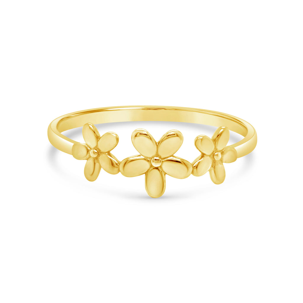 14k Yellow Gold Trio Daisy Flower Ring