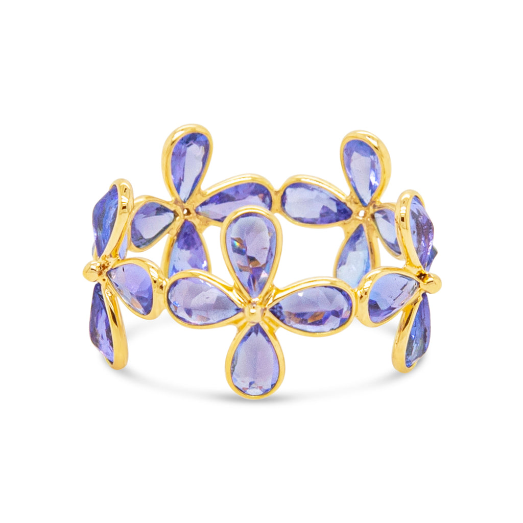 14k Yellow Gold Tanzanite Flower Eternity Band Ring